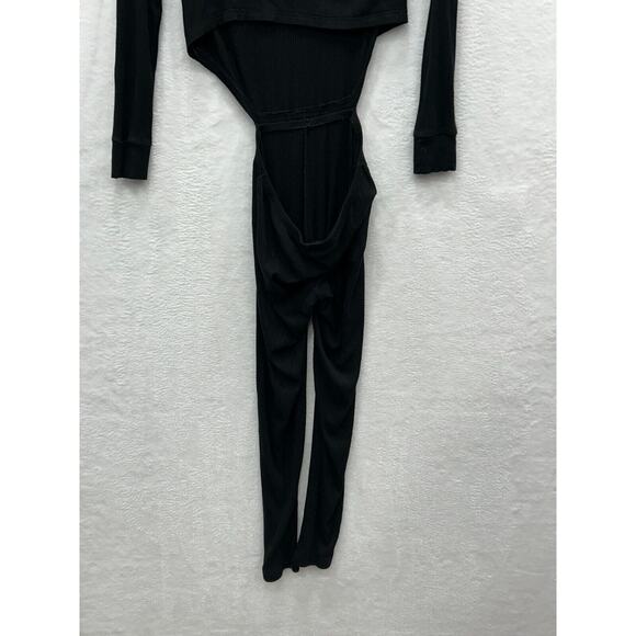 LNA Women's‎ Black Ribbed V Neck Long Sleeve Side Cut Outs Jumpsuit Size XS - Picture 8 of 13